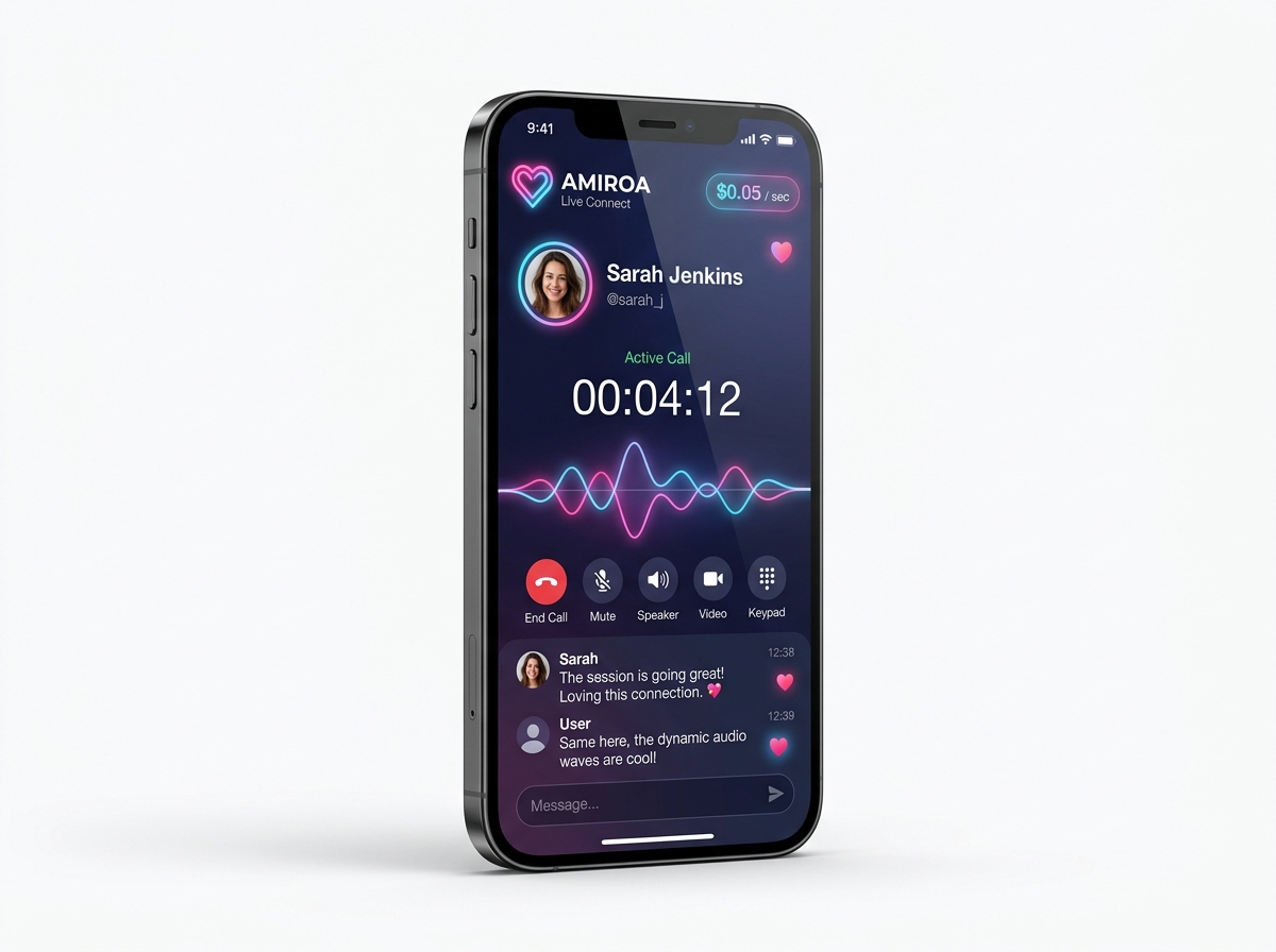 Amiroa App Audio Call & Chat Screen Mockup